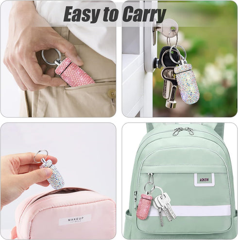 2 Pack Portable Pill Case, Bling Rhinestone Pill Container Box, Waterproof Medication Holder Organizer with Keychain
