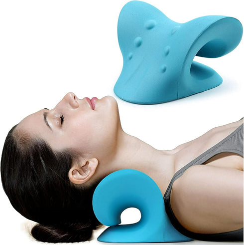 Neck and Shoulder Relaxer: Advanced Cervical Traction Device for TMJ Pain Relief and Neck Stretcher (Blue)
