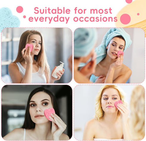50-Count Heart Shape Compressed Facial Sponges, Natural Cosmetic Spa Sponges for Daily Cleansing