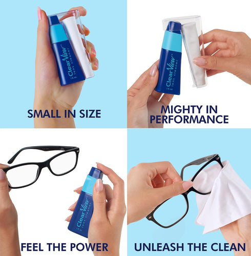 Clear View Lens Cleaner Kit - Travel Size, Integrated Cloth and Cleaner, Compact, Refillable, Safe for All Lenses
