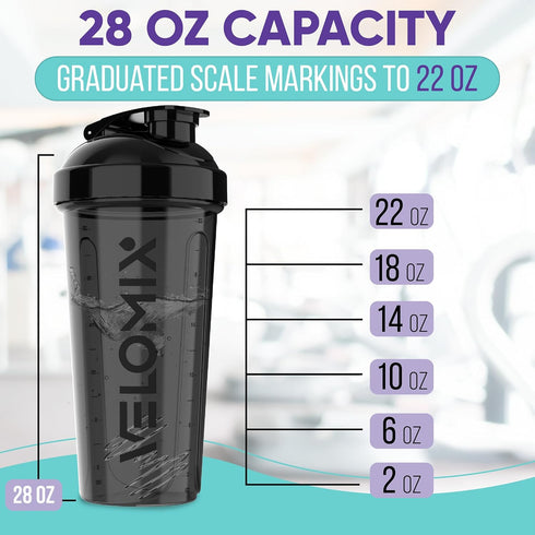 2 Pack 28 oz Protein Shaker Bottles - Leak Proof Shaker Cups for Protein Mixes with 2x Wire Whisk, Black & Transparent