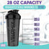 2 Pack 28 oz Protein Shaker Bottles - Leak Proof Shaker Cups for Protein Mixes with 2x Wire Whisk, Black & Transparent