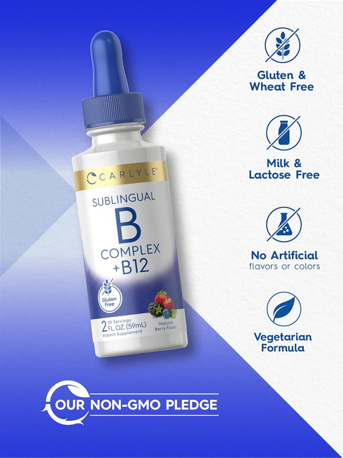 Carlyle Sublingual Vitamin B Complex 2 Fluid Ounces | with B12 | Vegetarian, Non-GMO, Berry Flavor Supplement