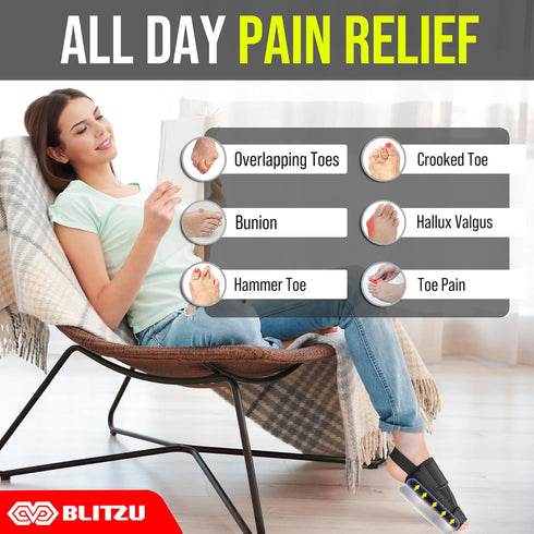 BLITZU Bunion Corrector for Women and Men. Orthopedic Bunion Splint, Big Toe Separator Pain Relief, Non-Surgical Hallux Valgus Correction, Hammer Toe Straightener, Day Night Support (2 Count)