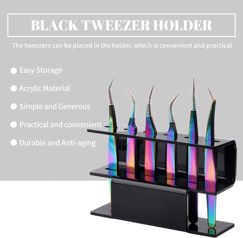 Lash Extension Supplies GEMERRY Tweezer Holder - Acrylic Display Storage for 6 Pcs Tweezers (Black)
