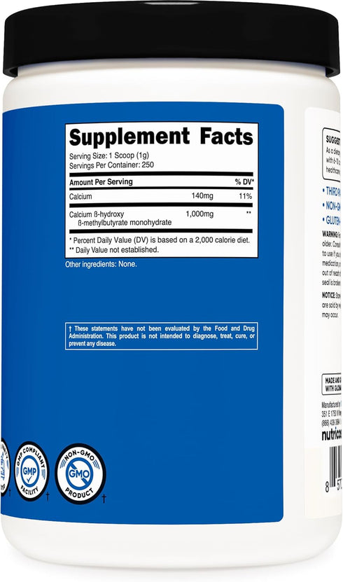 Nutricost HMB Powder, Beta-Hydroxy Beta-Methylbutyrate, 250 Grams, Gluten Free, Non-GMO