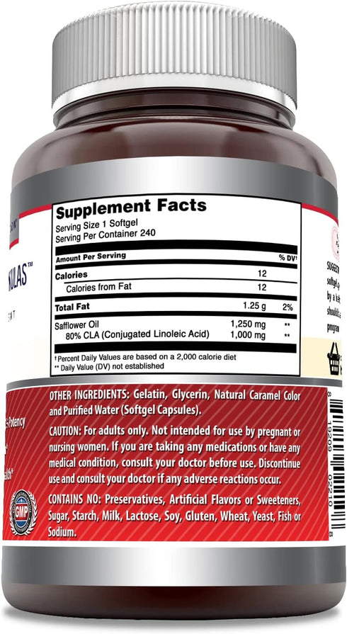 Amazing Formulas CLA | Conjugated Linoleic Acid Supplement | 1250 Mg Softgels | Non-GMO, Gluten-Free, Made in USA (240