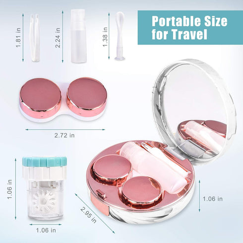 Contact Lens Travel Kit with Cleaner Washer, Portable Contact Box with Mirror and Tweezers for Daily Outdoor Use