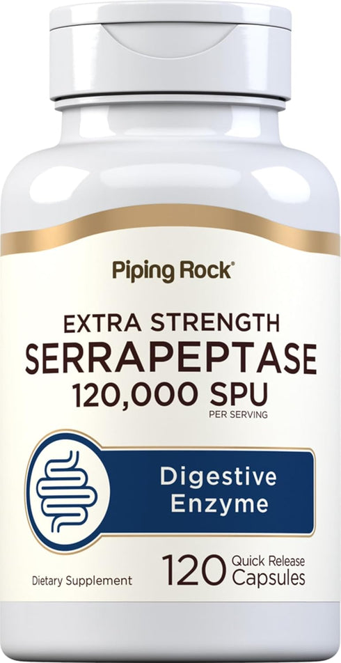 Piping Rock Serrapeptase 120000 SPU, 120 Capsules, Extra Strength Digestive Enzyme Supplement