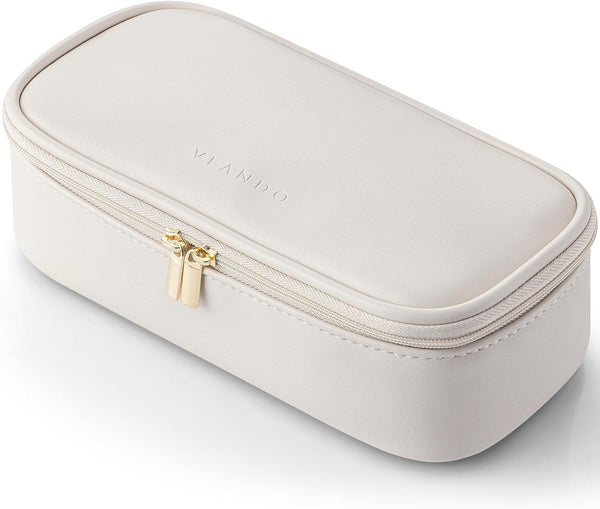 Vlando Travel Makeup Bag, Small Portable Cosmetic Organizer Case for Women, Makeup Brush Pouch (White)