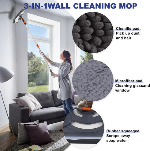 Wall Cleaner Mop with 79 Inches Long Handle, 360° Washer Cleaner Tool for Walls, Ceiling Fans, Dust, Floors, 6