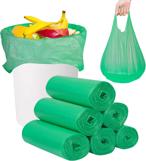 PetsHome 6 Gallon Trash Bags, 120 Count, Extra Thick, Leak Proof Rubbish Bags for Home Office Trash Can, Green