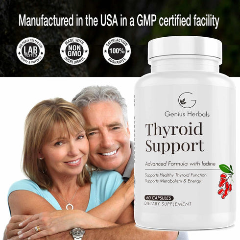 Thyroid Support Advanced Formula with Iodine - Supports Metabolism, Energy & Healthy Thyroid - Non-GMO - 60 Capsules