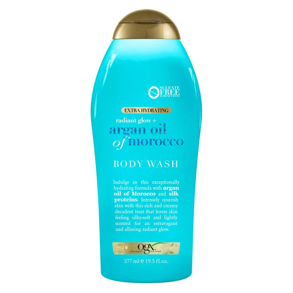 OGX Radiant Glow + Argan Oil of Morocco Body Wash, Moisturizing Gel Cleanser for Dry Skin, 19.5 fl oz