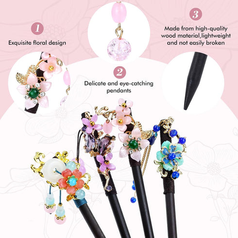 inSowni 8 Pieces Retro Asian Chinese Traditional Hanfu Hair Sticks Pins with Bead Pendants for Women Girls
