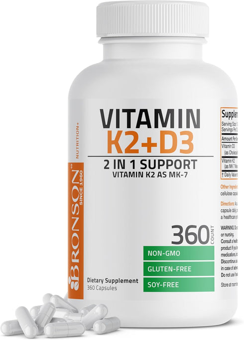Bronson Vitamin K2 (MK7) with D3 Supplement Non-GMO Formula 5000 IU Vitamin