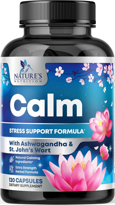 Natural Calm Unwind & Relax Support with Ashwagandha, GABA, Magnesium, 120 Vegan Capsules