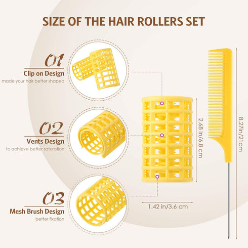Syhood 12 Pieces Large Snap Hair Rollers, Plastic Hair Curlers with Rat Tail Comb for Hairdressing Styling Tools (6.8 x