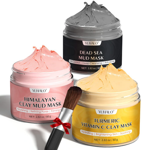 Turmeric Vitamin C Clay Mask, Dead Sea Mud Mask, and Himalayan Clay Mask for Deep Pore Cleansing, Reduce Blackheads and