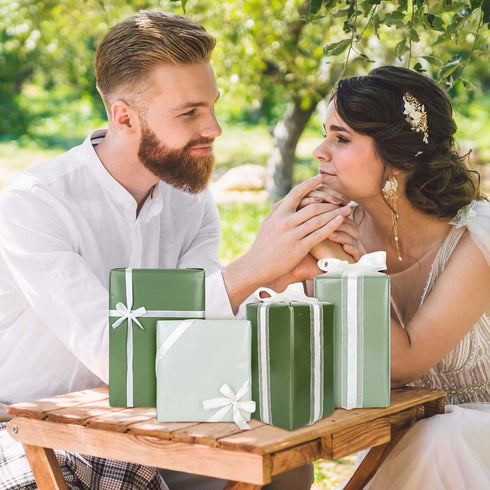 Whaline Sage Green Wrapping Paper Not Roll 4 Colors Gradient Green Gift Wrap Paper Folded Flat for Wedding Birthday