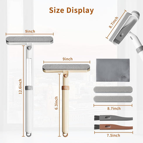LzzzFZCF 2 Pack 5-in-1 12.6 Inches Extendable Window Squeegee with Spray, All-Purpose Window Cleaner Tool, Sponges
