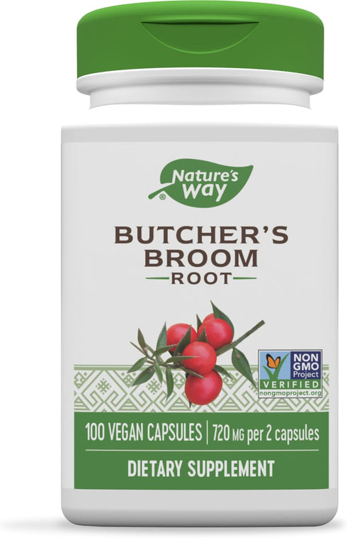 Nature's Way Butcher's Broom Root - Traditional Leg Vein Support - 100 Vegan Capsules