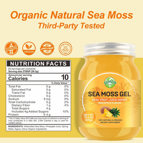 18.5OZ Sea Moss Gel | Organic Raw Flavored Irish Seamoss Gel | Immune and Digestive Support, Pineapple Flavor