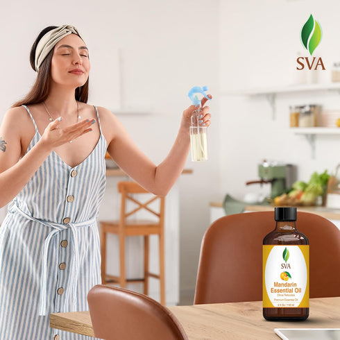 SVA Premium Mandarin Essential Oil 4oz (118ml) with Dropper for Diffuser, Aromatherapy, Hair Care & Skin Care