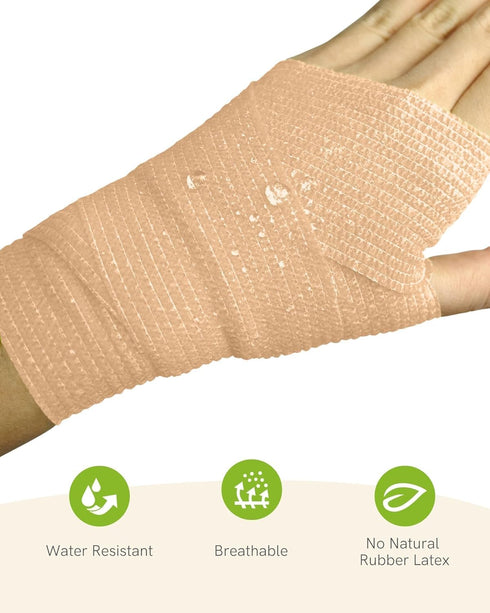 FriCARE Self Adhesive Bandage Wrap, Medical Tape, 2 Inches x 5 Yards, 6 Rolls, Tan, FSA/HSA Eligible