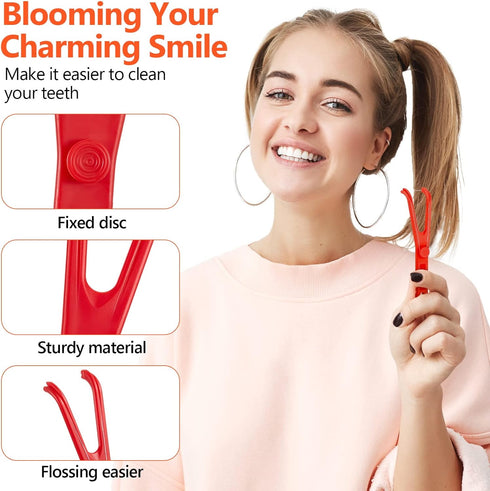 Chengu 4 Pieces Dental Floss Holder - Reusable Flosser Handle for Oral Clearing (Red, Yellow)