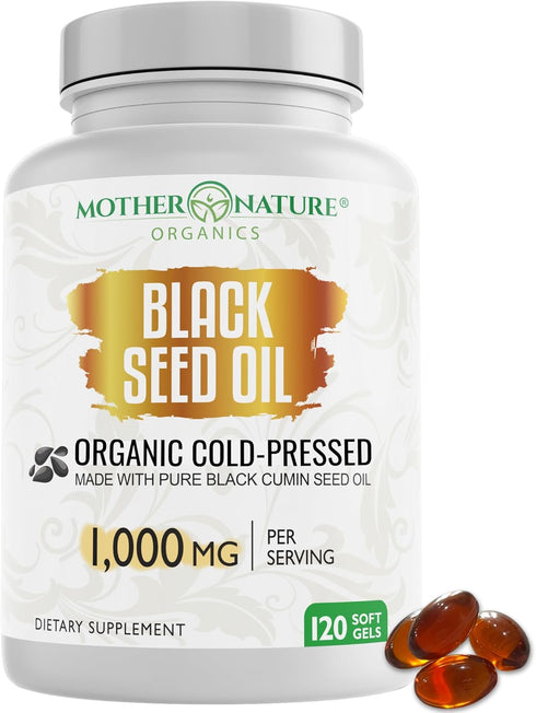 Organic High Potency Turkish Black Seed Oil Capsules, Cold Pressed, Non-GMO, 1,000mg Dose (120ct)