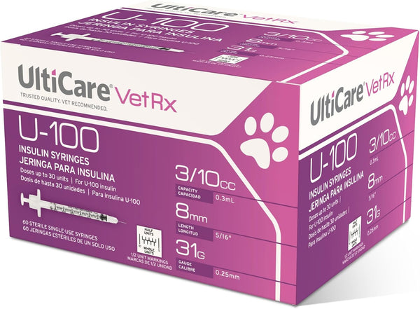 UltiCare VetRx U-100 Pet Insulin Syringes, Comfortable & Accurate Dosing of Insulin