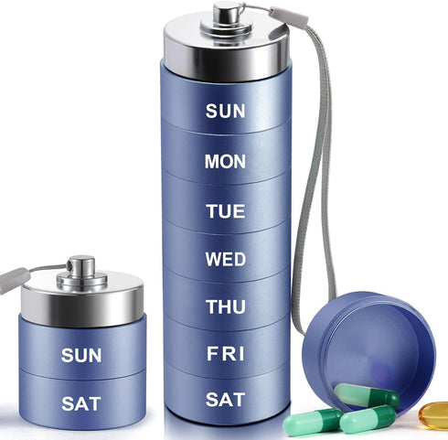 OUVBTX Metal Weekly Pill Organizer, Large Travel Pill Box, Portable Aluminum Alloy Waterproof