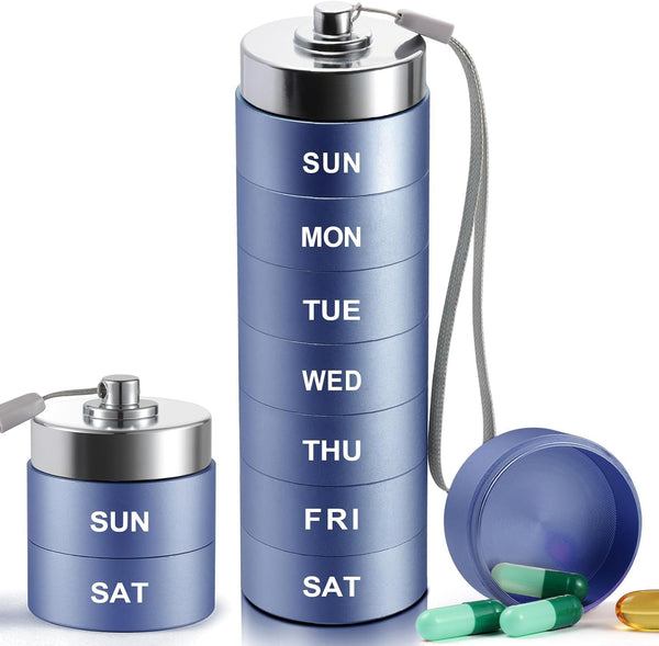 OUVBTX Metal Weekly Pill Organizer, Large Travel Pill Box, Portable Aluminum Alloy Waterproof