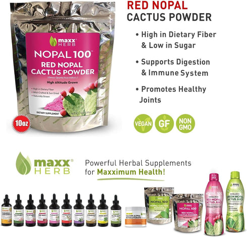 Immune 10 Oz (28 Maxx Herb Red Nopal Cactus Powder, Prickly Pear Powder - for Digestion & Support, High in Dietary