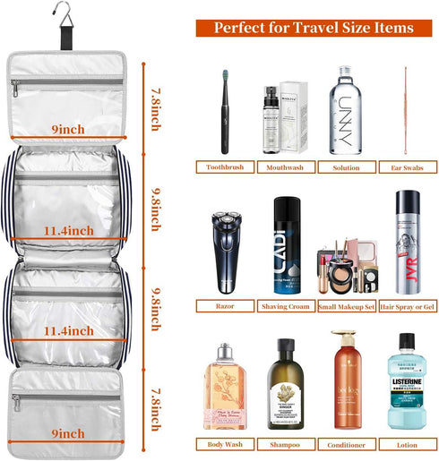 Large Capacity Hanging Travel Toiletry Bag - Cosmetic Organizer for Women with 4 Compartments