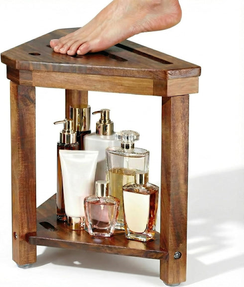 Dozesheep Acacia Wood Shower Stool for Shaving Legs, Shower Foot Rest with Storage