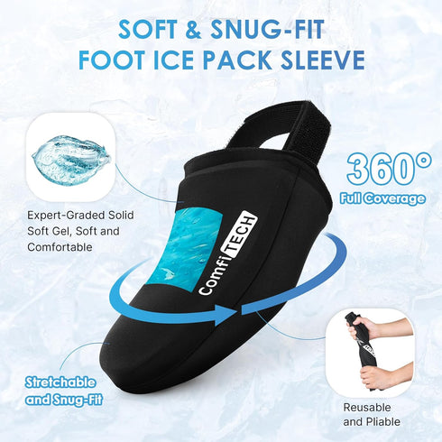 Pack 1 (2 Packs) ComfiTECH Foot & Toe Ice Sleeve for Forefoot Pair, Cooling Feet Application Wrap with Stretchable