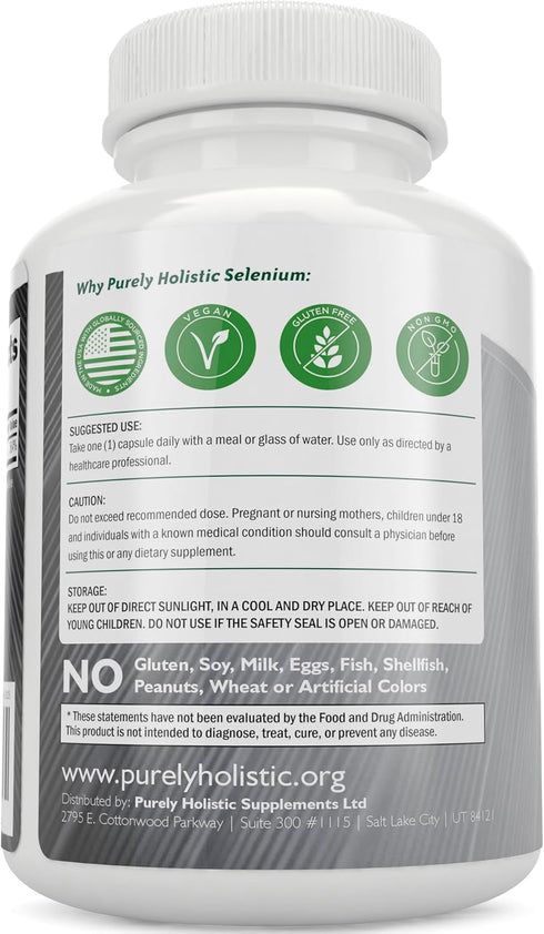 Selenium 200mcg - 365 Vegan Capsules, Pure & Yeast Free L-Selenomethionine for Thyroid, Heart, Immune Support