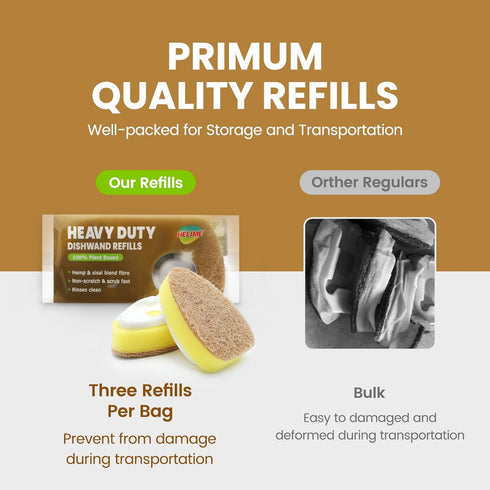 HELIME Natural Dishwand Refills Sponge - Non Scratch Sisal Hemp Replacement Brush Head for Kitchen Cleaning