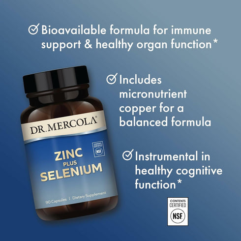Dr. Mercola Zinc Plus Selenium Mineral Blend Supplement, Immune, Brain & Respiratory Support, 90 Capsules