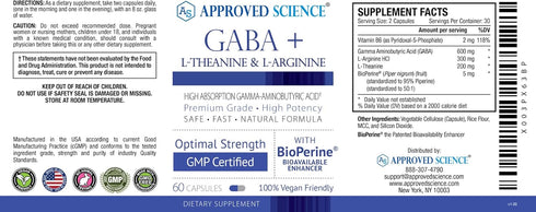 Approved Science GABA+ - Promote Calm, Improve Sleep, Boost Mood with GABA, L-Theanine, Vitamin B6, 60 Capsules