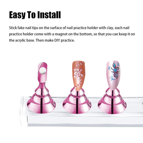 JUSTOTRY 4 Sets Pink Nail Stand for Press on Nails Display, Magnetic Holder for Nail Art Practices