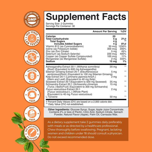 Gummies Gummies 60 Count Vegan Thyroid Support with Sea Moss - Thyroid Support for Comprehensive Support for Men