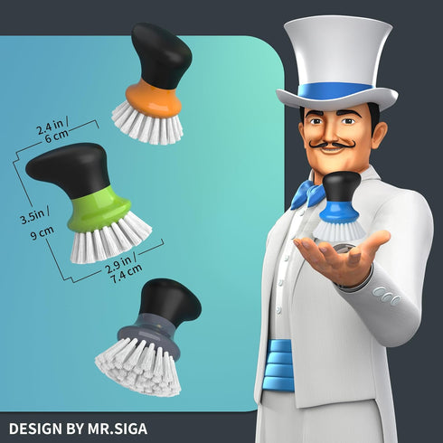 Pack 2 MR.SIGA Dish Scrub Brush, Palm Brush Dish Scrubber with Ergonomic Grip, Kitchen Brushes for Dishes, Blue