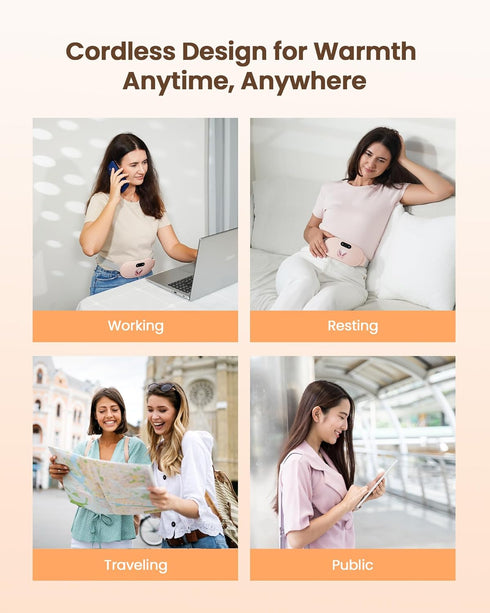 Fast Heating Pad for Period Cramps, Portable Cordless Menstrual Heating Pad with 6 Heat Levels and 6 Massage Modes,