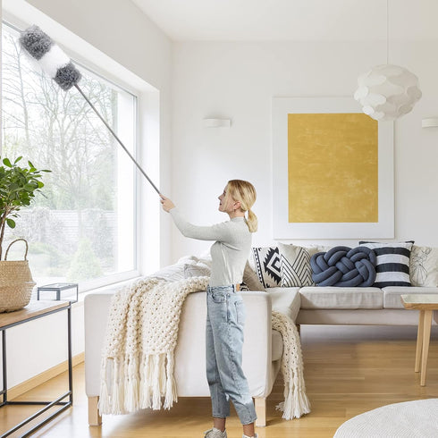 Microfiber Duster for Cleaning, 9PCS Extendable Feather Duster (Stainless Steel), 30 to 100 Inches