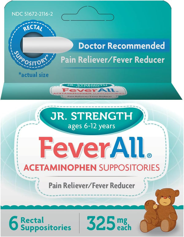 Feverall Acetaminophen Suppositories, 6 Rectal Suppositories, 325mg each, Pain Reliever/Fever Reducer