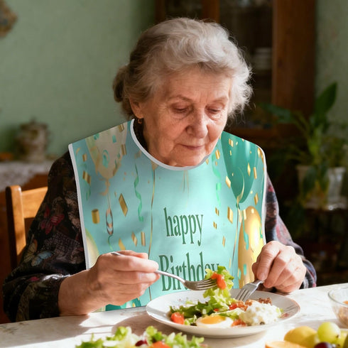 YEGAME Happy Birthday Full-Cover Unisex Adult Bibs with Foldable Crumb Catcher, Waterproof Washable Adjustable Dining