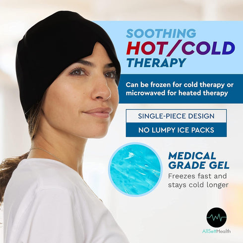 2 Pack Migraine Relief Cap Ice Head Wrap, Hot/Cold Gel Head Ice Pack with Face and Eye Mask for Headache Relief